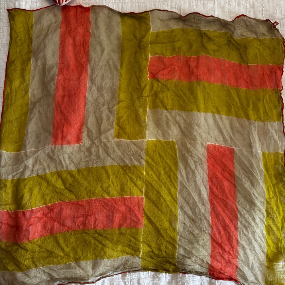 Elegant Coral and Fresh Green Colorblock Geometric Scarf by Vera